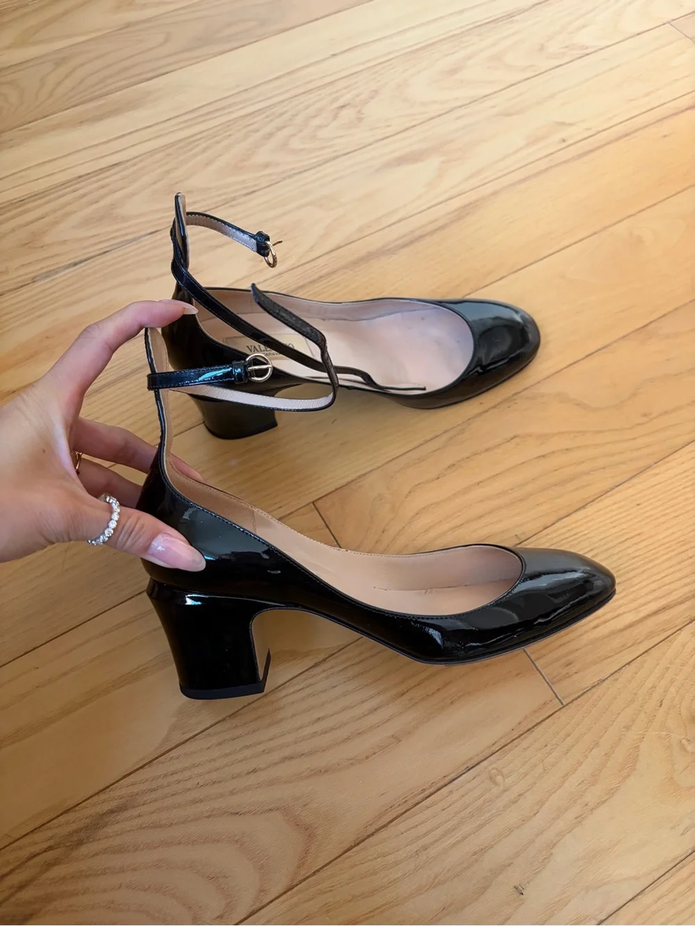 Valentino Garavani Tango Black Patent Ankle-Strap Block Heel Mary Jane